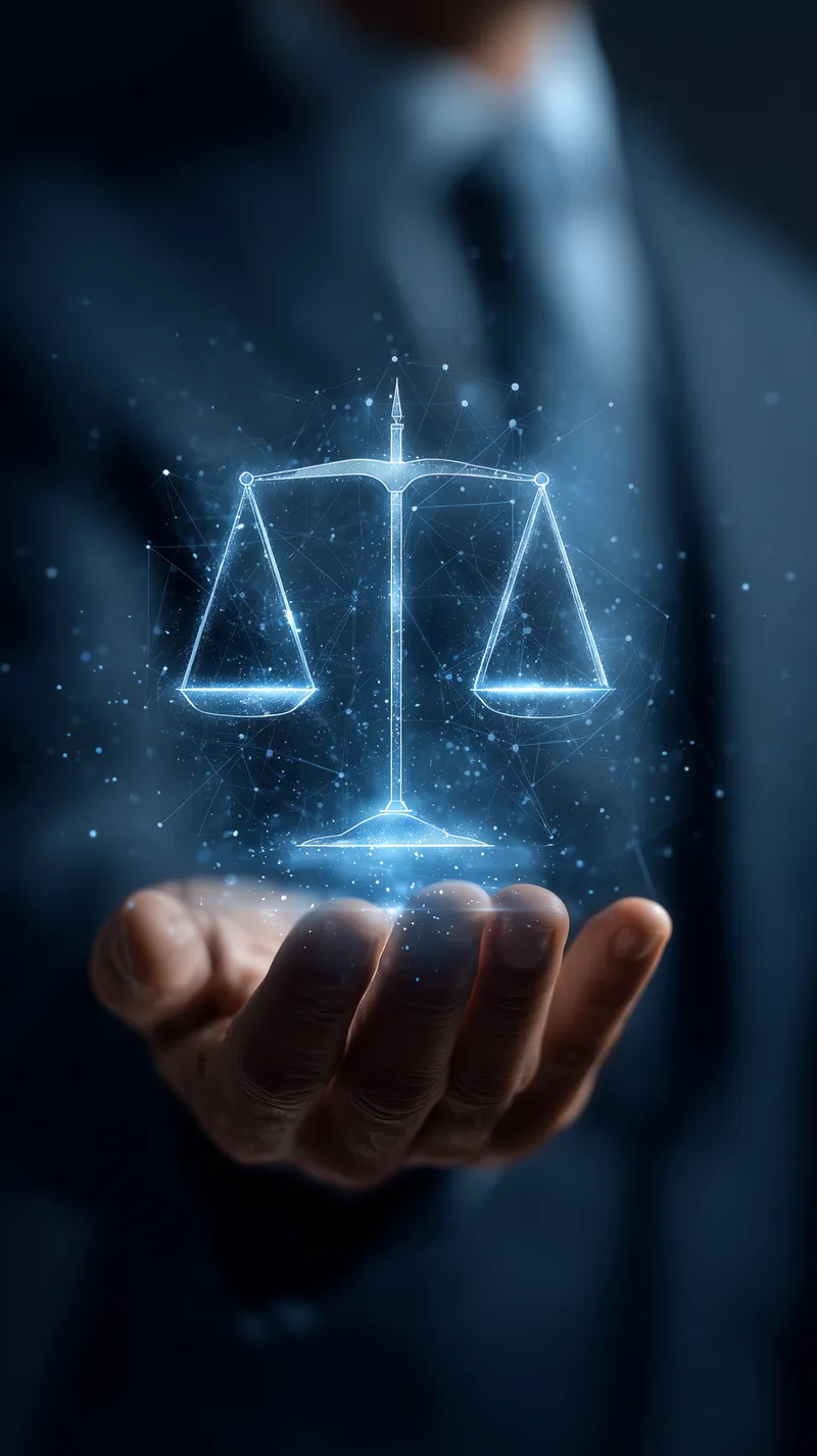 Attorney with scales of justice — trade litigation